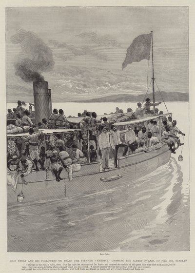 Emin Pasha and his Followers on Board the Steamer Khedive Crossing the Albert Nyanza to Join Mr Stanley by Joseph Nash
